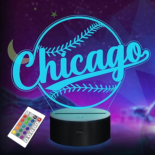 Regalos de béisbol, luz nocturna de béisbol, lámpara de ilusión 3D para niños, regalo de 16 colores cambiantes, control remoto, iluminación de