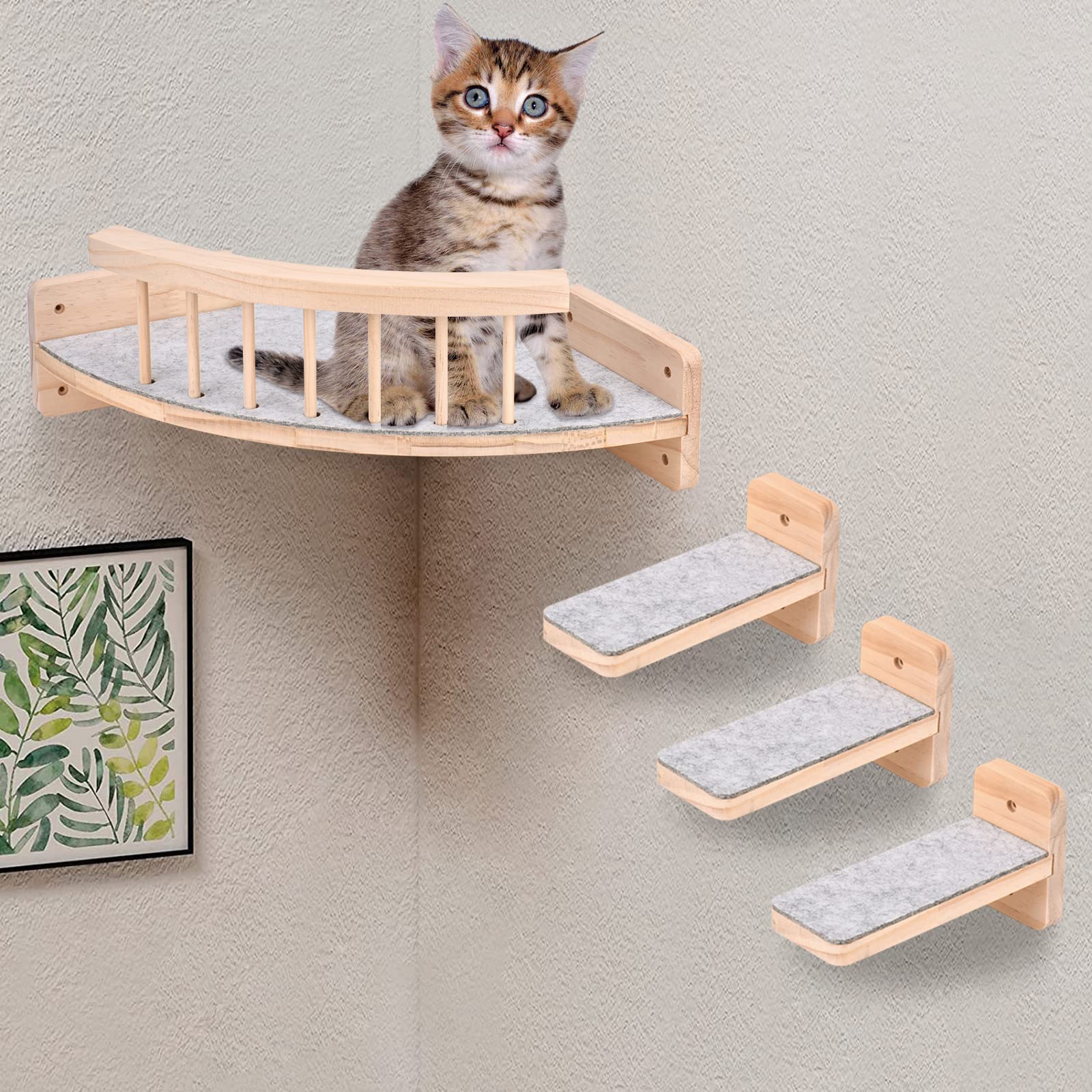 Parete da arrampicata per gatti con 3 livelli, scala per gatti, scaffali e perche, mobili da parete per interni con peluche (tipo A)