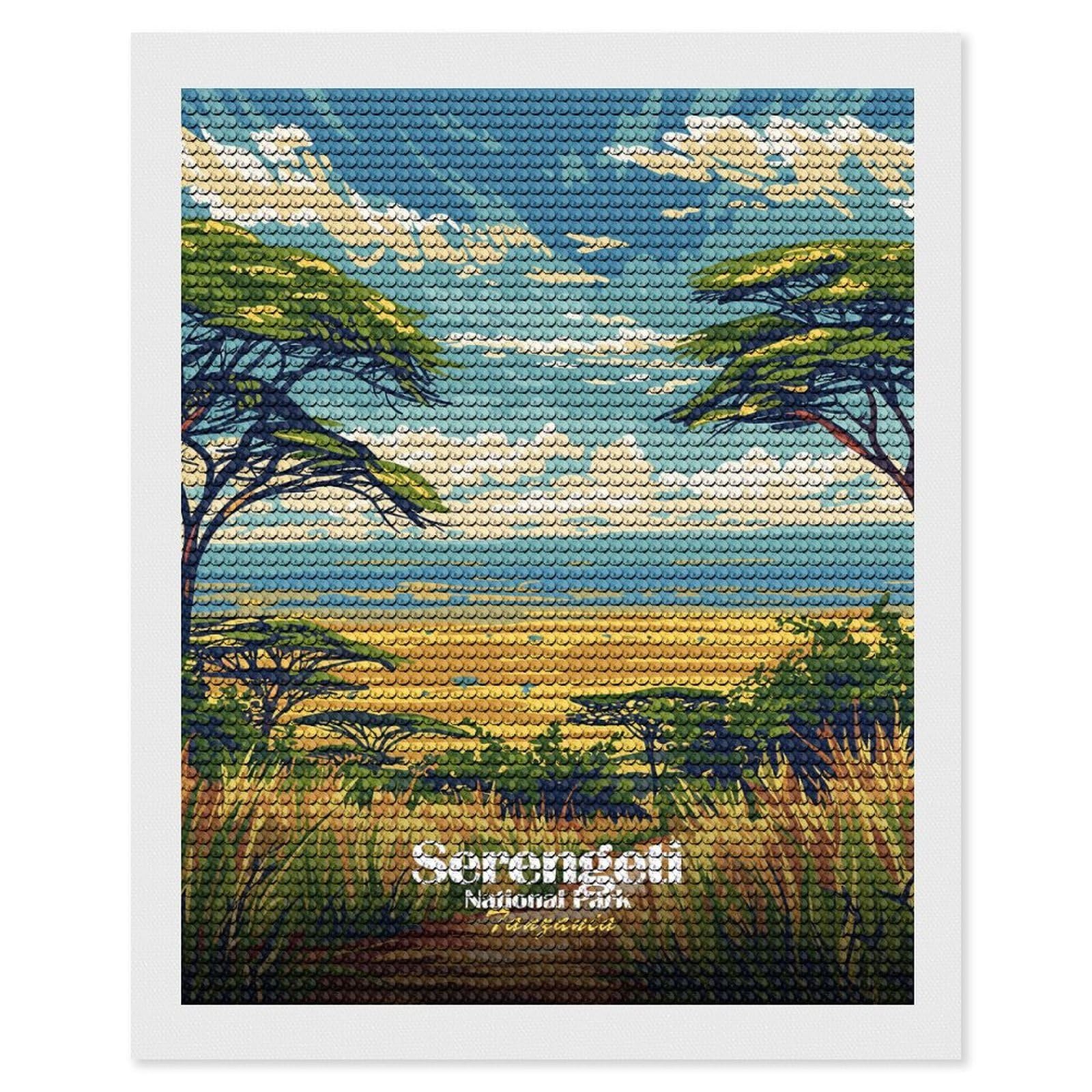 Junmoney Serengeti National Park, Tanzania Art Diamond Painting Canvas Kit 16"x20", Adhesive Canvas, Christmas Gift, Full Kit Included, Thoughtful Present