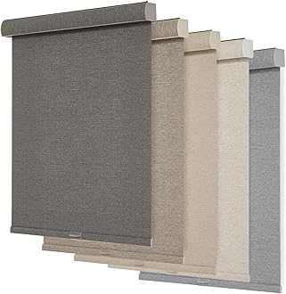 Persilux Blackout Roller Shades for Windows,Cordless,Linen Fabric,Roller Blinds,Thermal Insulated Fabric UV Protection,Window Shades for Home,Office,Bedroom,Door,Blackout-Brown,27" W X 48" H