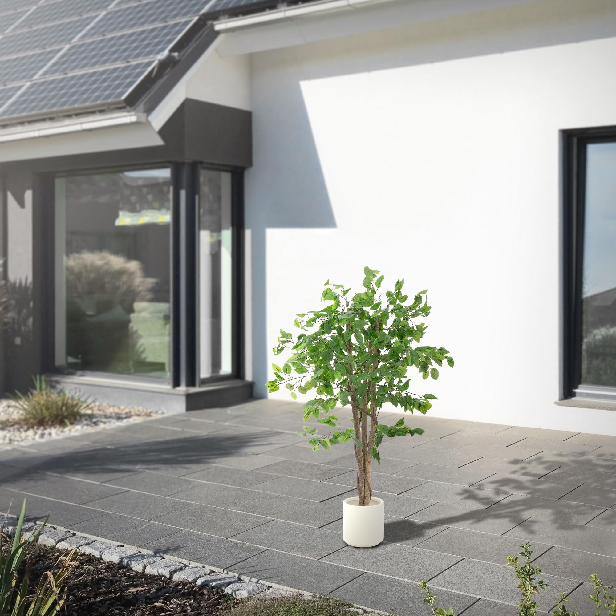 ML Design - Pianta artificiale Ficus, 120 cm, piante artificiali grandi come vere, finte da interno con tronco in legno naturale, per interni ed esterni, facile da pulire, per soggiorno e ufficio