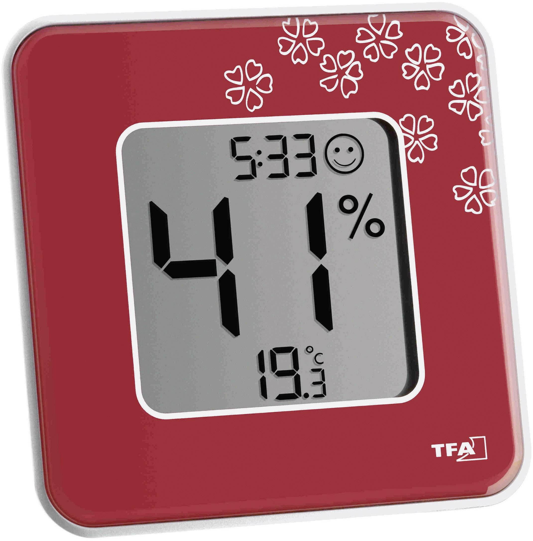 TFA Dostmann Stylowy, cyfrowy termohigrometr, temperatura wewnętrzna, wilgotność powietrza, strefy komfortu, dla zdrowego klimatu w pomieszczeniu