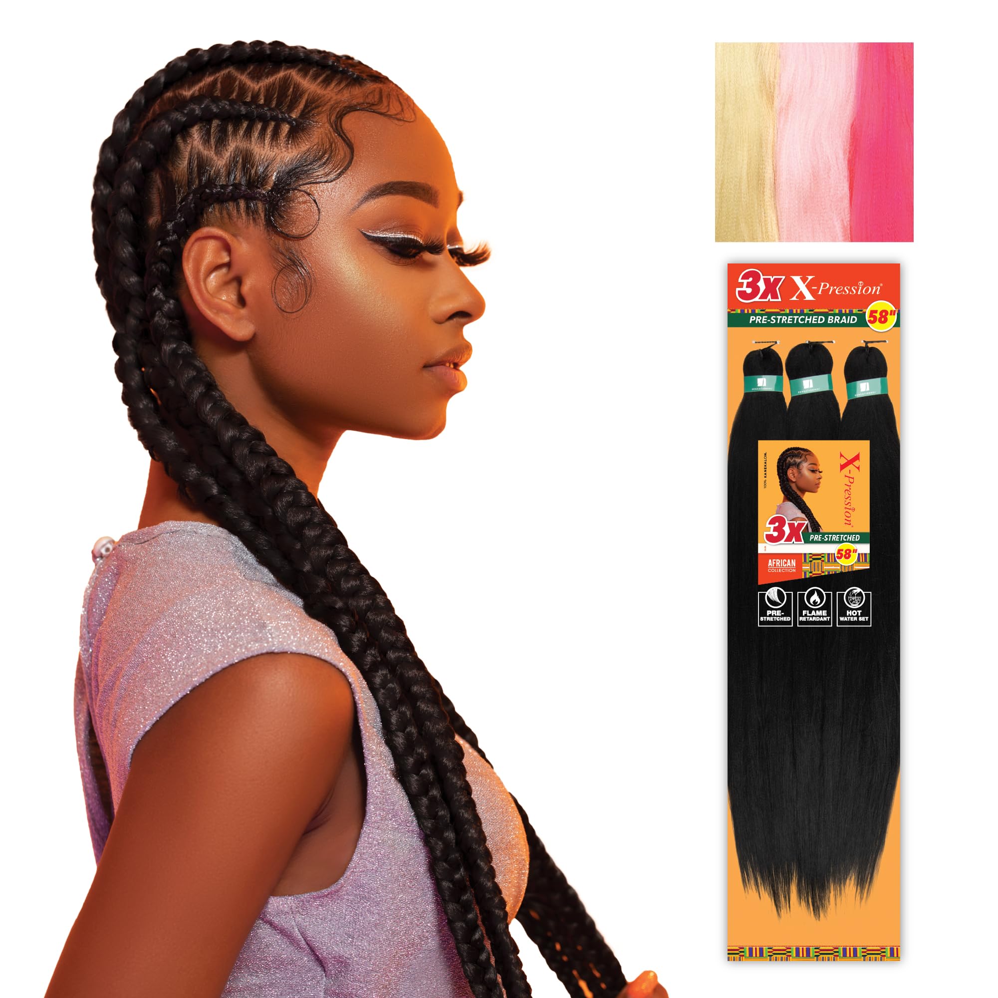 Sensationnel X-pression prestretched braiding hair - 3x braid 58 inch all kanekalon flame retardant synthetic braid for box braids and twists (1 pack,