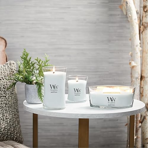 Miniatura 7 de WoodWick Magnolia Birch - Vela grande con forma de reloj de arena, cera de mezcla de soja prémium, mecha de madera Pluswick Innovation, fabricada en