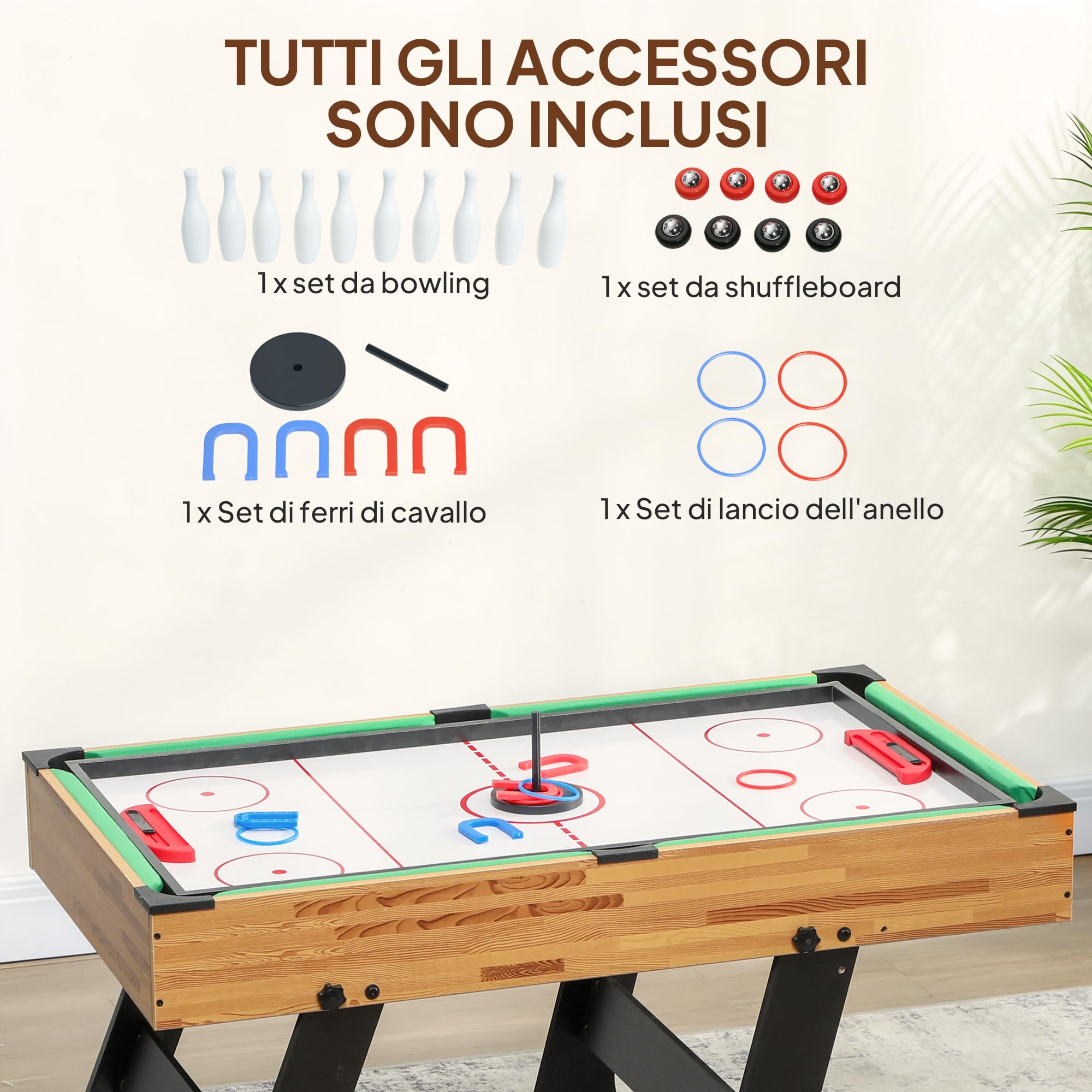 SPORTNOW Tavolo Multigioco 13 in 1 Pieghevole, Tavolo da Gioco Multifunzione con Calcio Balilla, Biliardo, Ping Pong, Ice Hockey, Scacchi, Backgammon, Dama, Bowling ecc. per Adulti Bambini Casa Scuola