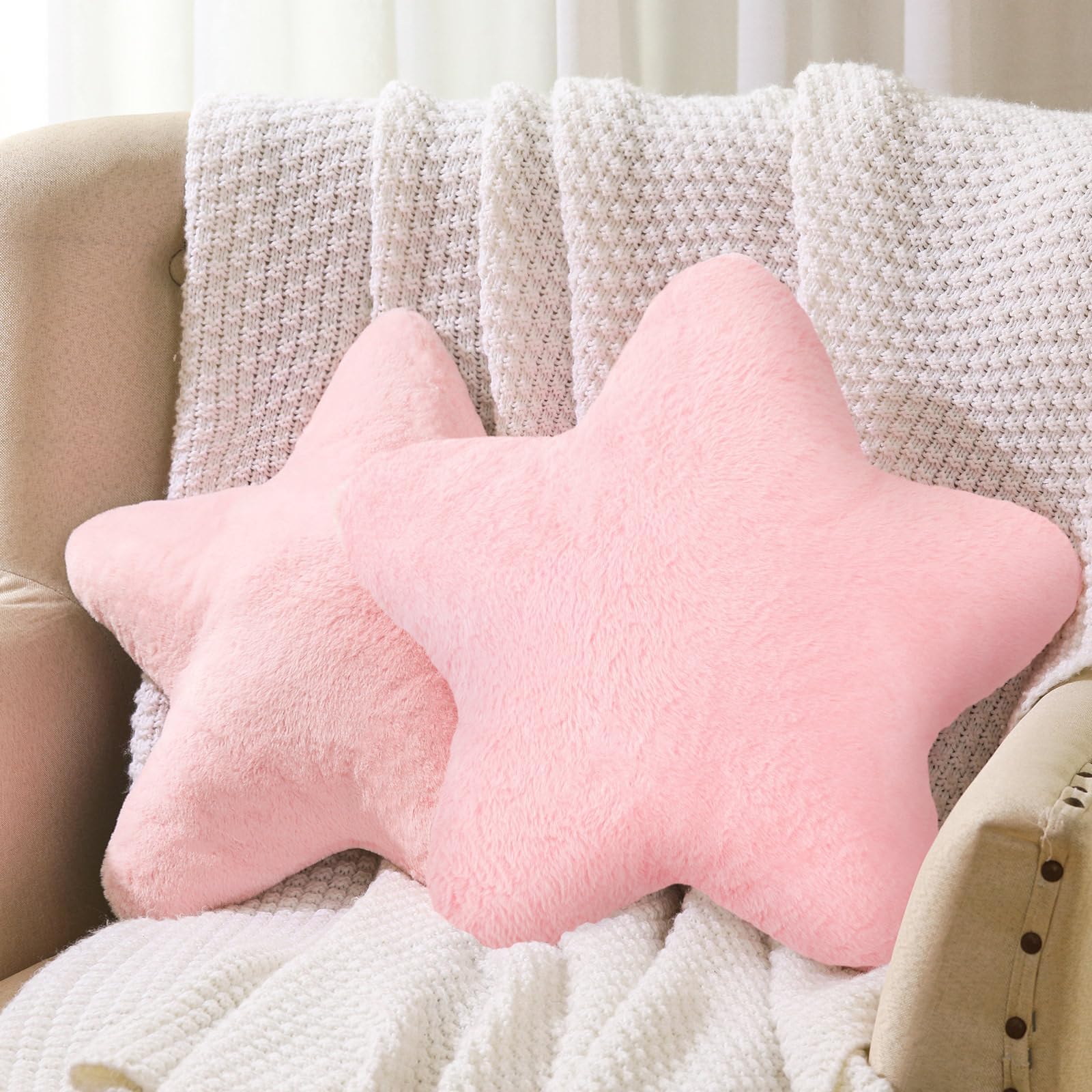 Sumind 2 Pcs 15.7 Inch Pink Star Pillow Decorative Throw Pillow