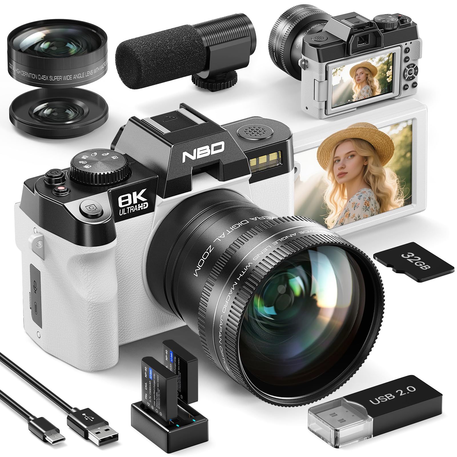 NBD デジタル一眼レフカメラ8k ズームレンズ付き Amazon | NBD 8K 6400万画素 デジタルカメラ【Wi-Fiとアプリ制御】16倍