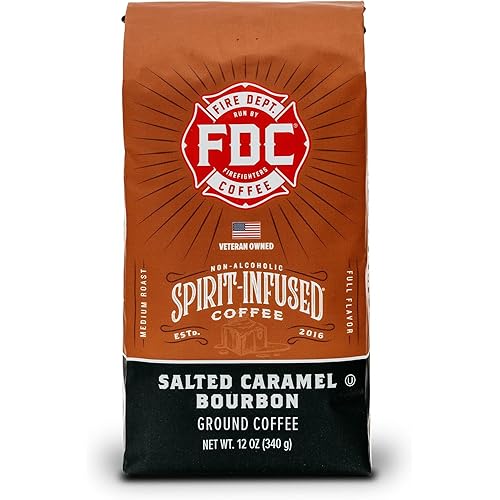 Fire Department Coffee - Salted Caramel Bourbon Coffee - Gives Back to Firefighters - Premium Bourbon Infused - Ground Medium Roast - Non-Alcoholic - Roasted in the USA - Veteran Owned - 12 oz