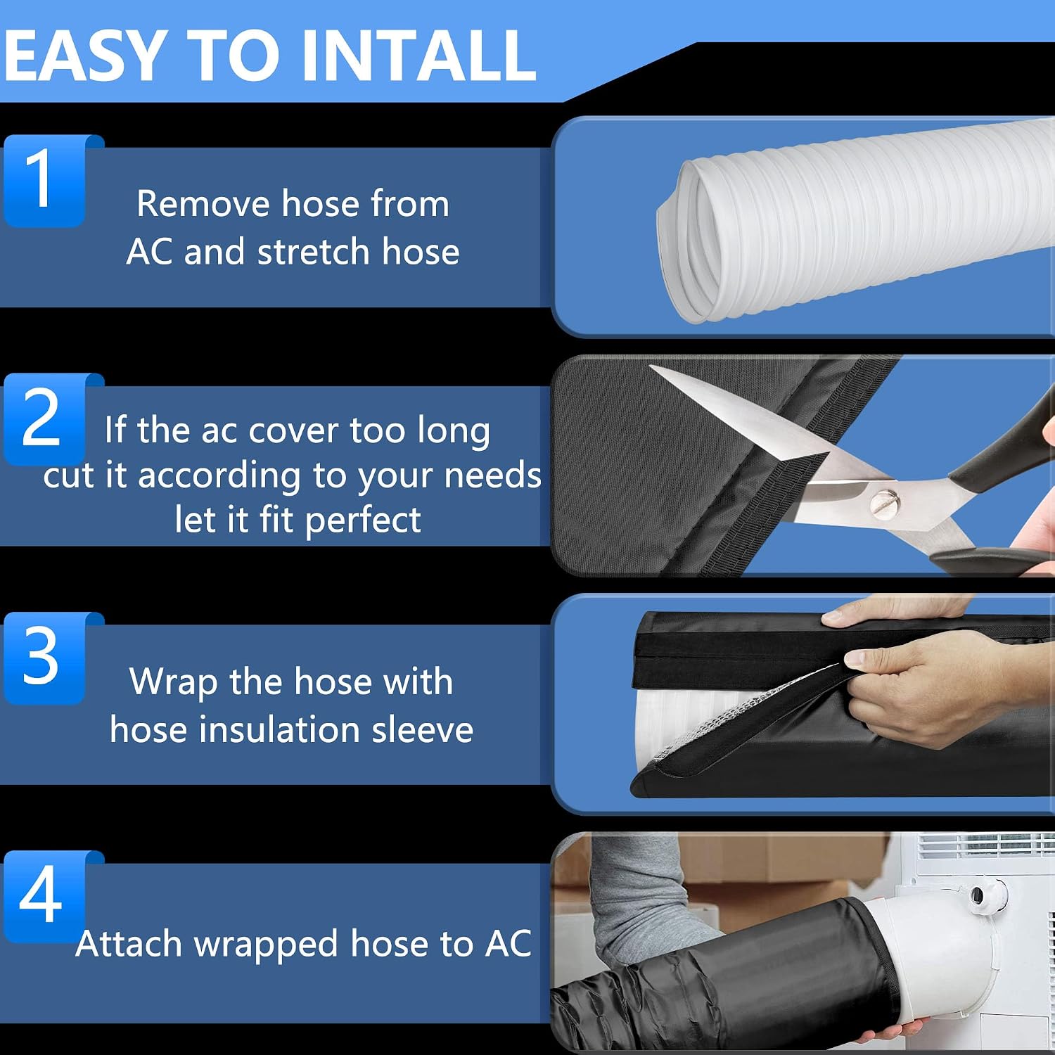 Upgraded Portable AC Hose Insulation Sleeve, 3 Layers Waterproof Air Conditioner Insulated Hose Cover Wrap with Aluminum Thermal Foil for 5" & 5.9" Dia Exhaust Vent Duct, Easy Installation, Black