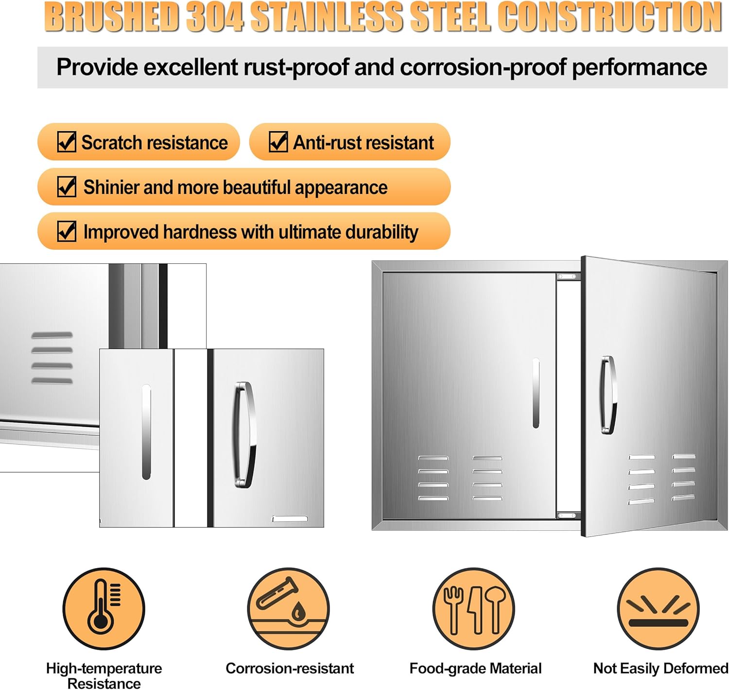Vented Outdoor Kitchen Doors, Stainless Steel BBQ Double Access Door,Flush Mount for Outdoor Kitchen and BBQ Island,30W21H Vents