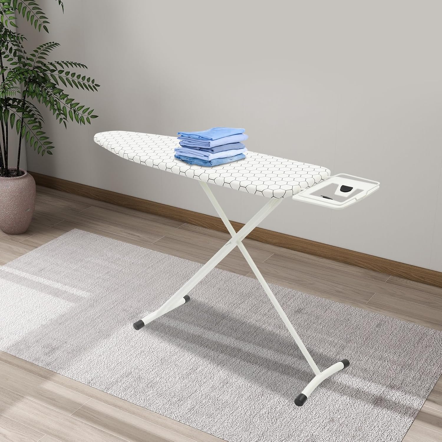 Ironing Board Full Size, 43.3x13in Ironing Board with Adjustable Height 29.13-33.07in, Ideal for Bedrooms, Cloakrooms, Small Apartments, Laundry Rooms (White)