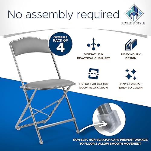 Miniatura 8 de Sillas plegables con asientos acolchados, paquete de 4, sillas plegables con marco de acero de alta resistencia, elegantes sillas de puente de