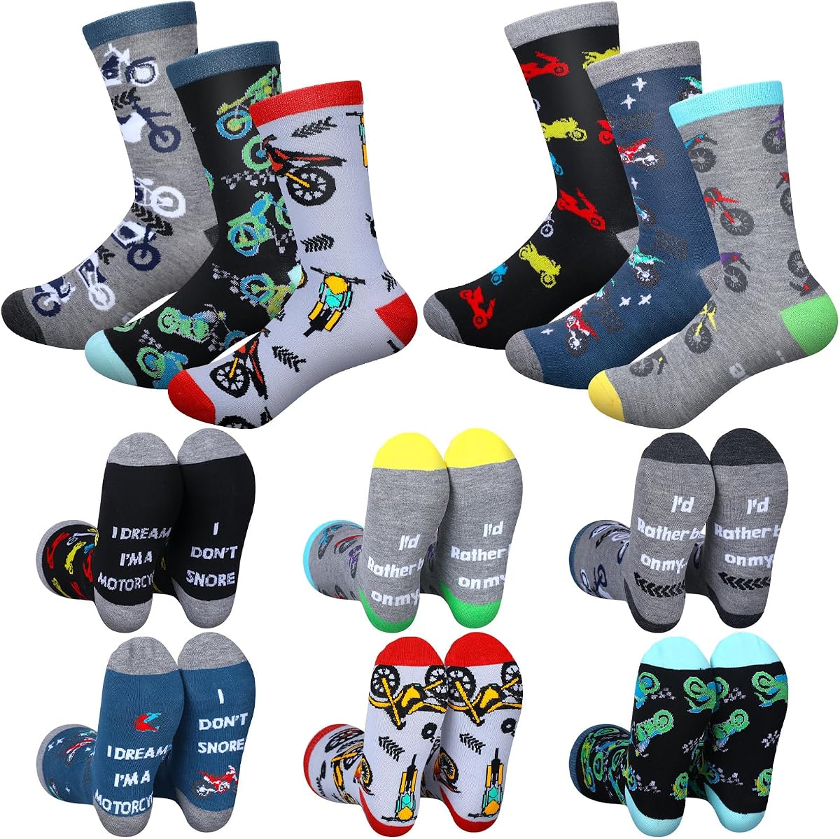 Haysandy 6 Pairs Motorcycle Socks Gifts for Men Father Friend Husband Transportation Gifts for Motorcycle Riders Motorbike Lovers Accessories