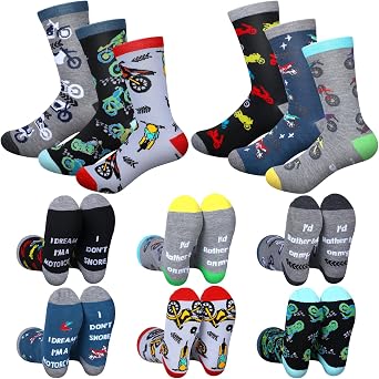 Haysandy 6 Pairs Motorcycle Socks Gift for Men, Funny Novelty Accessories