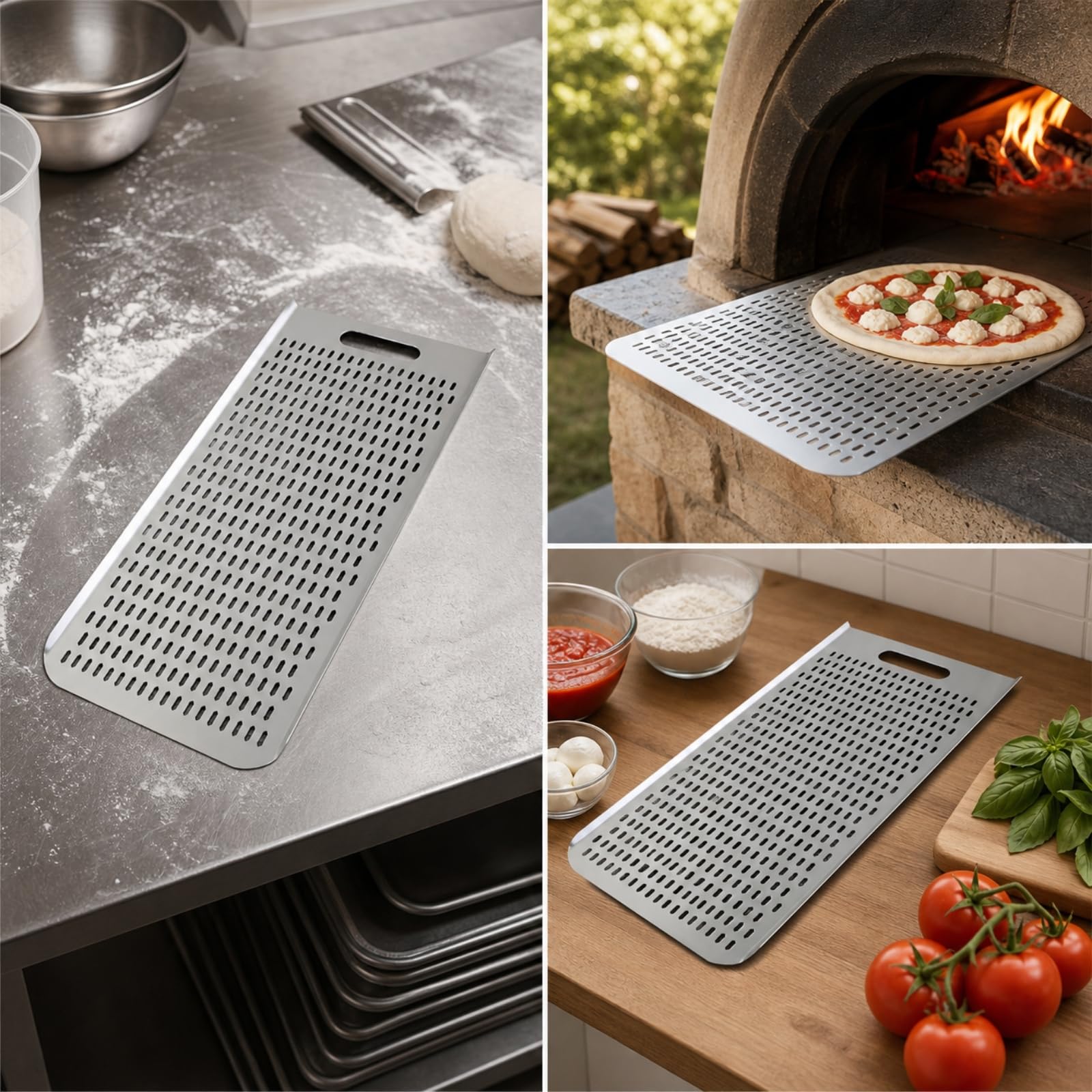 Pala per Pizza Anodizzata | Superficie Perforata, Pala per Pizza Forata, Anodizzato, Pizzeria, Pizzaioli, 70 X 30 CM