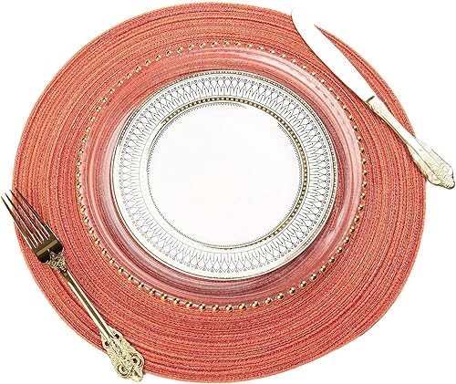 Miniatura 66 de AHHFSMEI Juego de 6 manteles individuales redondos trenzados para mesas de comedor, tejidos naturales, resistentes al calor, 15 pulgadas (azul y