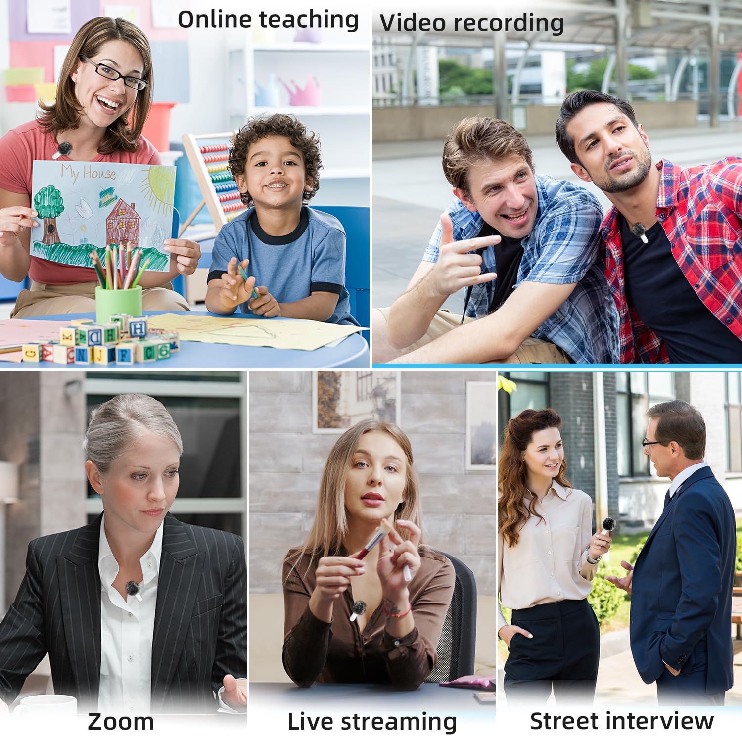 Micrófono Lavalier inalámbrico para iPhone/iPad/Android/USB c/PC, micrófono Lavalier inalámbrico para grabación, cancelación de ruido, sin necesidad de aplicación (blanco-2to1)