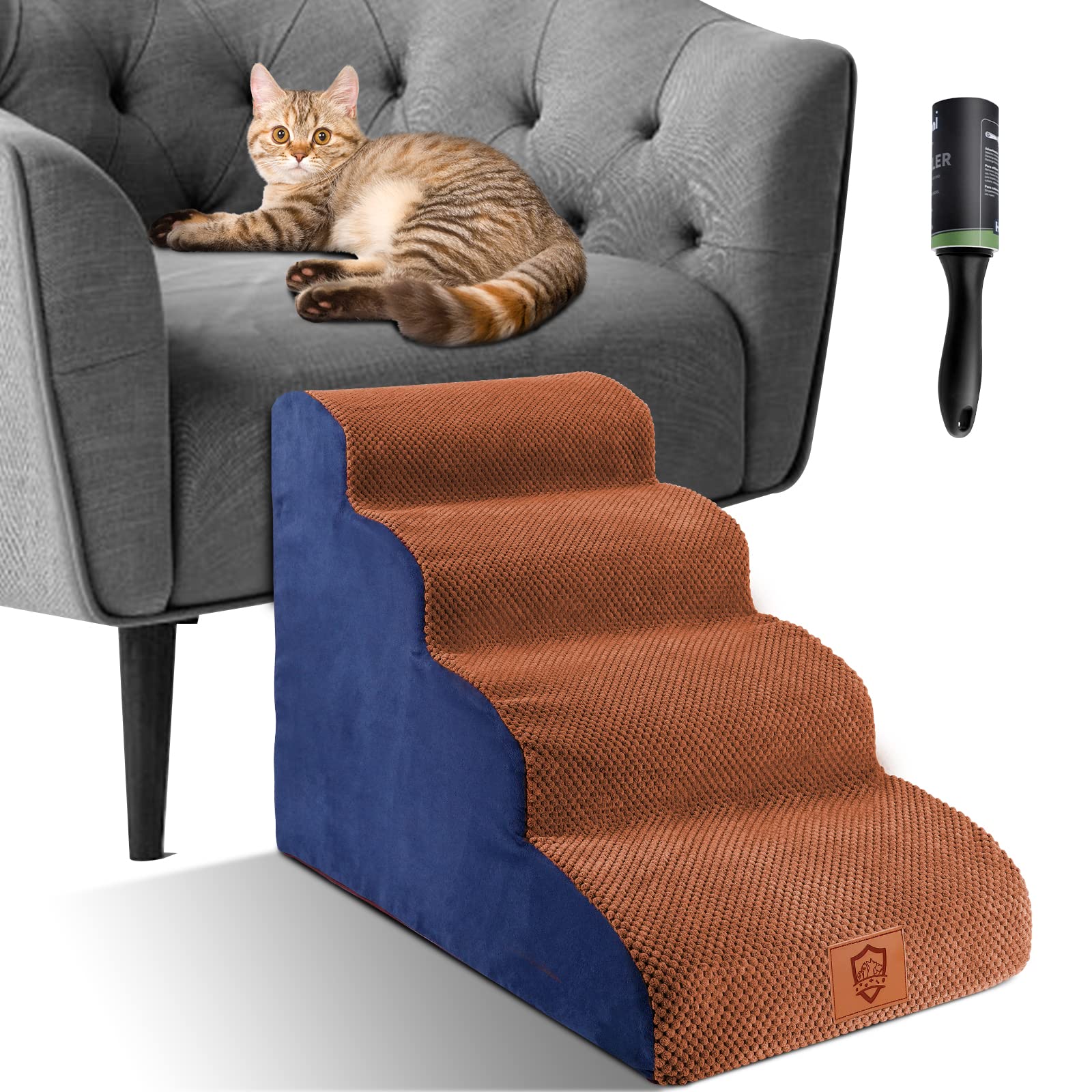 Zvonema Escaleras para Mascotas-Escalera para Perros de 4 peldaños,Escalera para Mascotas de Esponja para Perros Pequeños y Gatos,Rampa para Mascotas Extraíble y Lavable,con 1 Ruedas para Pelusa