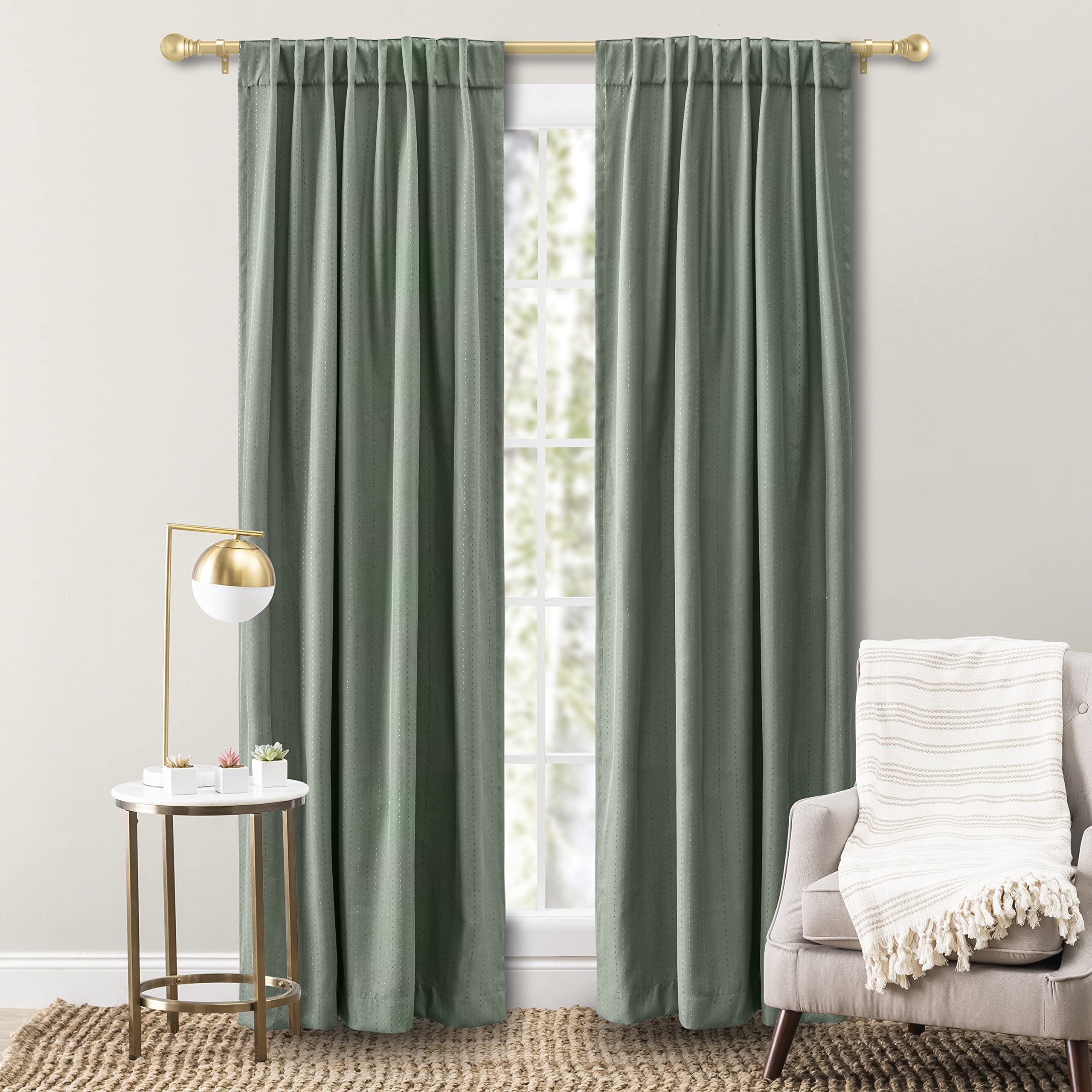 Ricardo | Grand Pointe Room Darkening Back Tab Curtain Panel | 54" W x 96”L | Green | Single Panel w/ Rod Pocket | Black Out Curtain | Livingroom, Bedroom, Dining Room | Versatile | Machine Washable