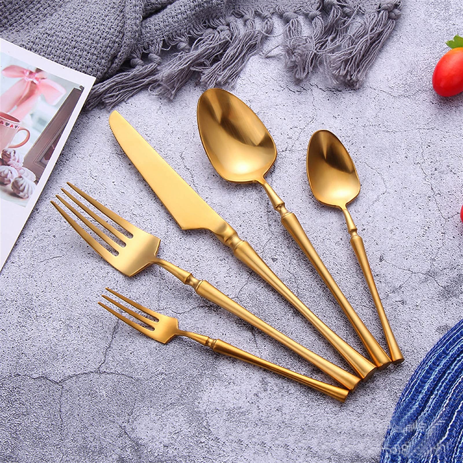Edelstahlbesteck Besteckset, Bestecksets 5/20-teilig Goldbesteckset 18/10 Edelstahl Besteckset Tafelmesser Löffel Tafelgabel Teelöffel