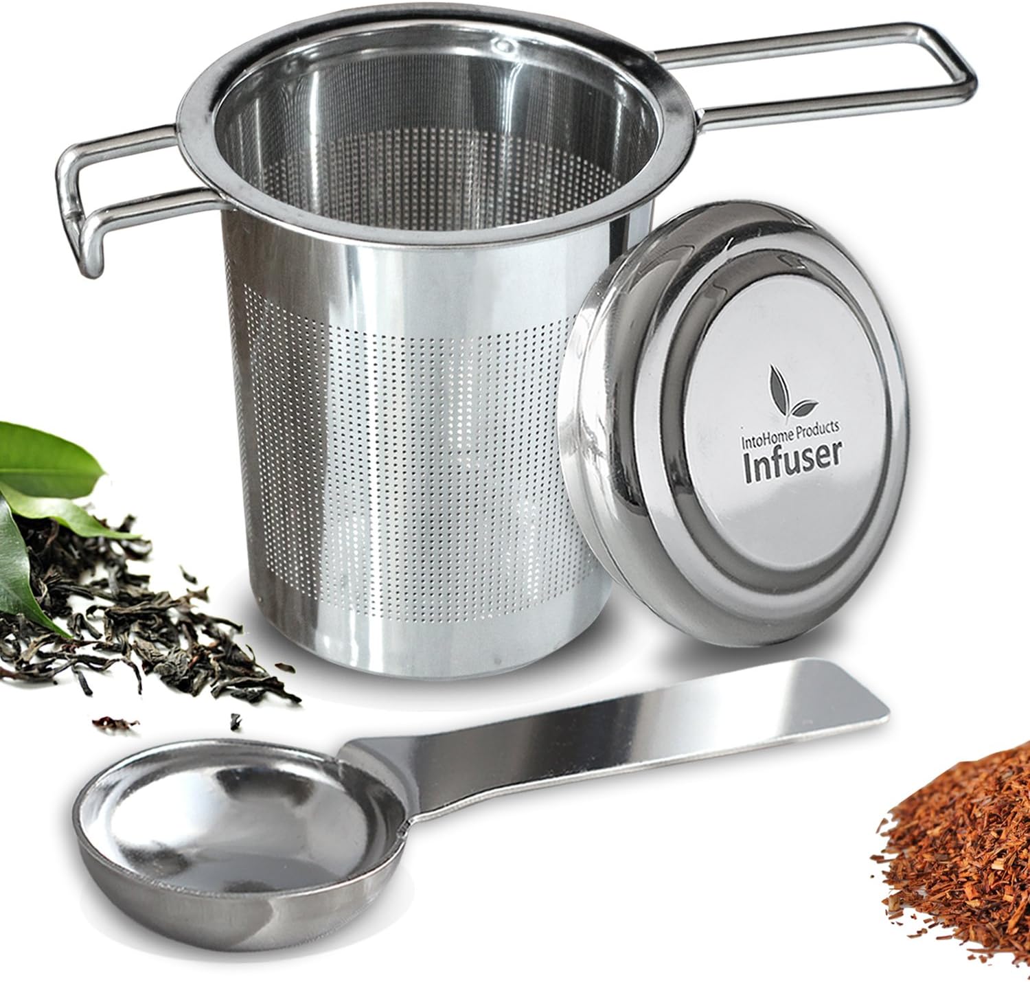 Tea Infuser - Stainless Steel + Tea Scoop Spoon – Easy to Use - Brew in Standard to Large Mugs, Extra Fine Mesh Strainer to Filter Loose Leaf Tea – Long Cool Touch Handle