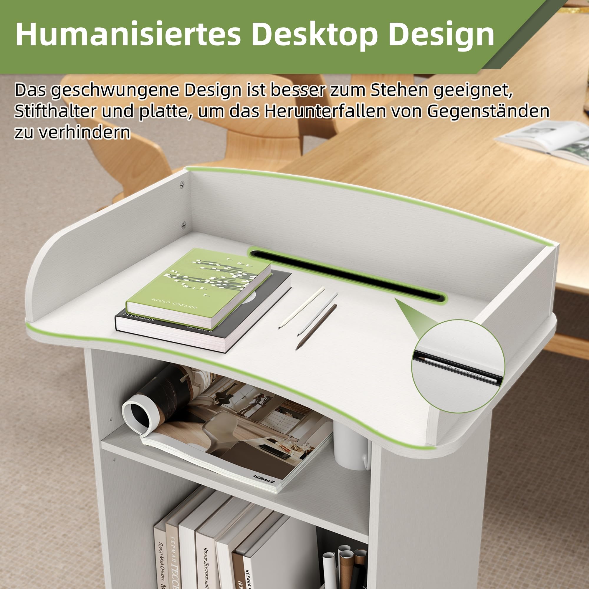 Nisorpa Podium Portable en Bois, pupitre pédagogique en Bois Blanc avec roulettes, pupitre de Salle de Classe, pour école, réunion, séminaire, etc.