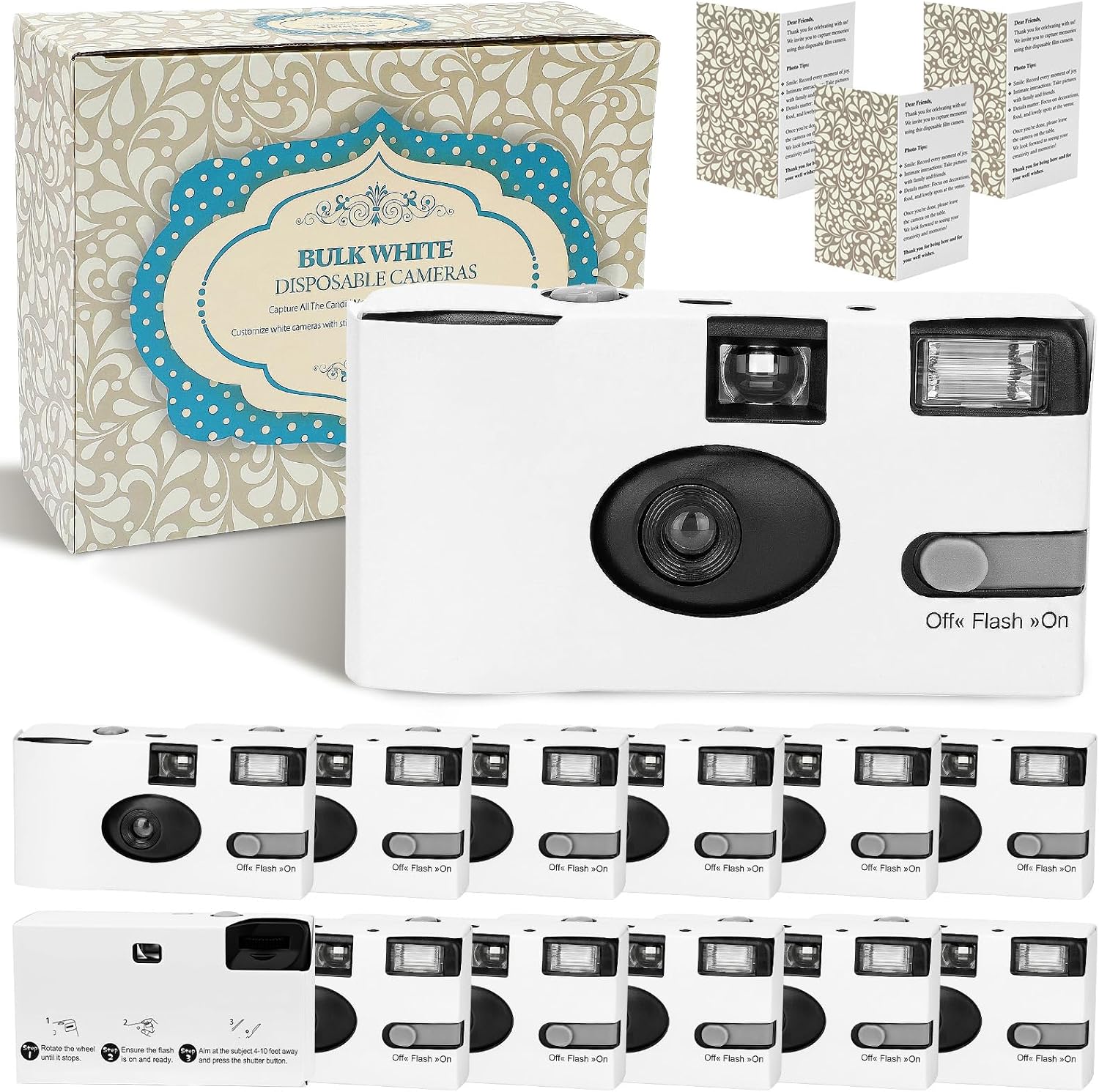 12 Pack Disposable Cameras Bulk for Wedding with Upgraded 35mm Film, White Single-Use Disposable Camera with Flash, ISO 400 17 Exposures for Outdoor Travel Gathering Anniversary Birthday