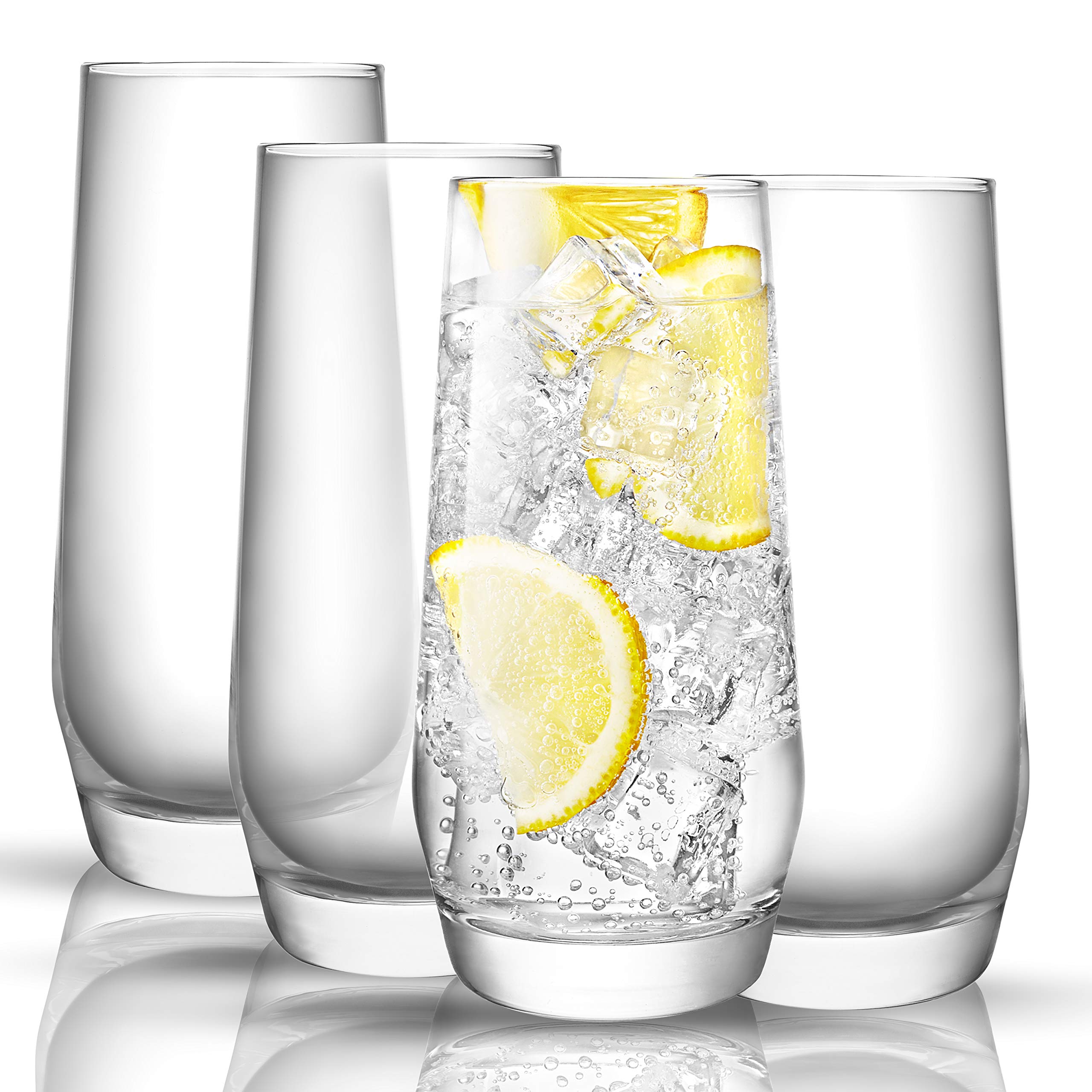 JoyJolt Gwen Highball Glasses Set of 4 Tall Drinking Glasses. 18oz ...