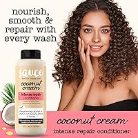 Vista 2 de SAUCE BEAUTY Acondicionador de crema de coco para cabello seco, dañado, encrespado y rizado con aceite de coco, sin parabenos ni sulfatos, 10 onzas