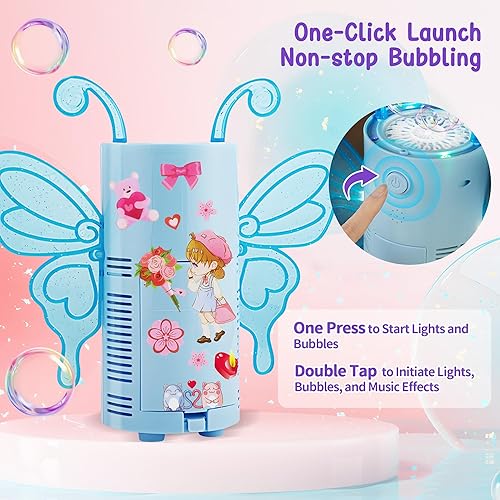 Miniatura 6 de Máquina de burbujas para niños, máquina automática de burbujas con luces LED RGB, máquina de burbujas con solución de burbujas de 8.1 fl oz para