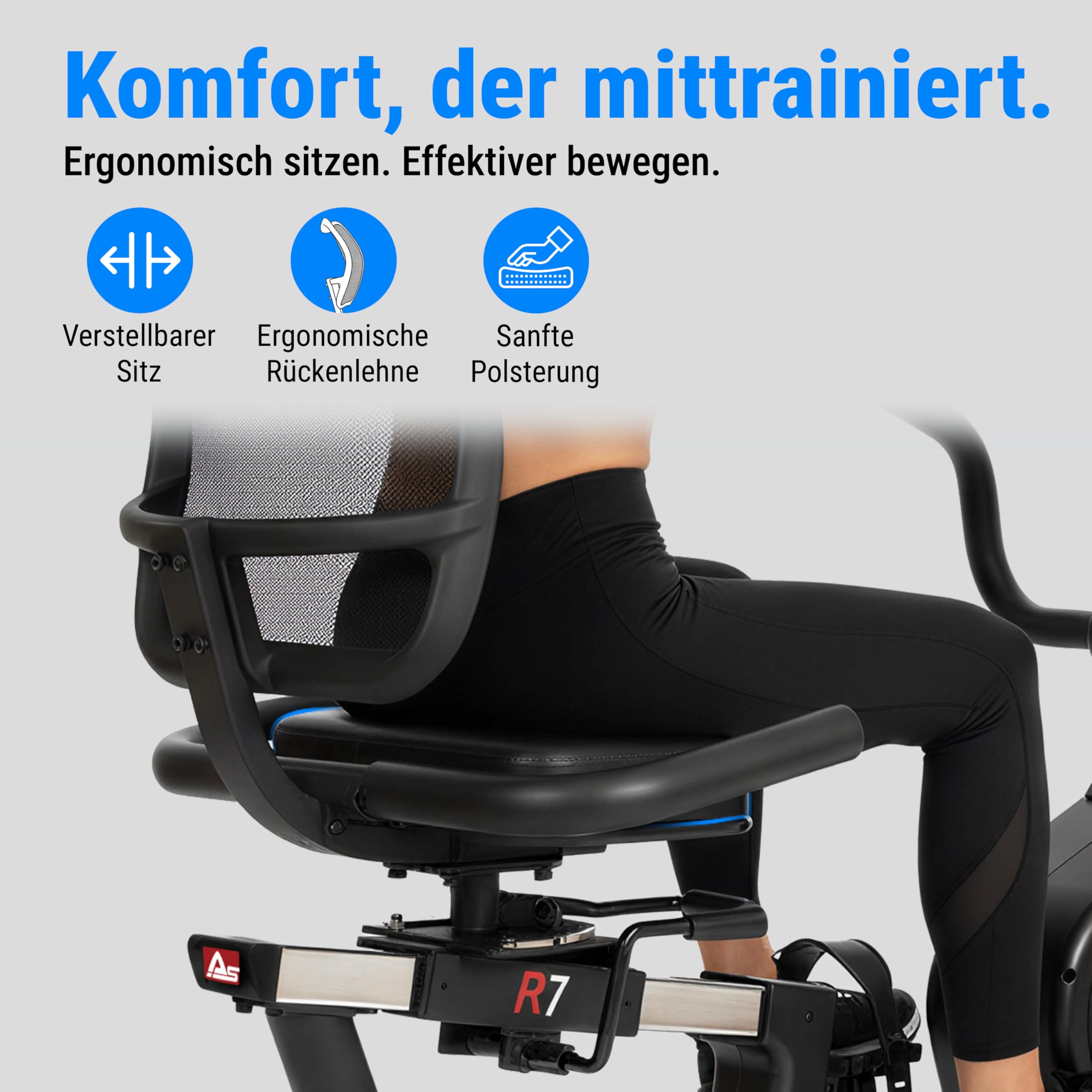 AsVIVA R7 Liegeergometer | Ergometer Fahrrad mit Sitz & Rückenlehne, 24 Programme, 18 kg Schwungmasse, Pulsmessung