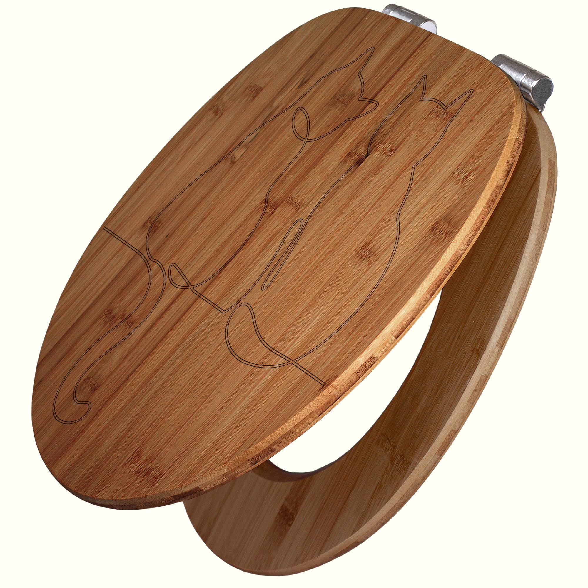 banjado® Hochwertig gravierter Design WC Sitz Bambus Absenkautomatik Katzenliebe/Toilettendeckel mit Absenkautomatik Holz/Bambus Klodeckel/WC-Sitz für alle gängigen Toiletten