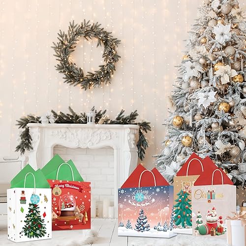 Miniatura 6 de LIMYIOM Juego de bolsas de regalo de Navidad de varios tamaños, 28 bolsas de Navidad para regalos, incluyendo 8 grandes y 20 medianas, 28 etiquetas