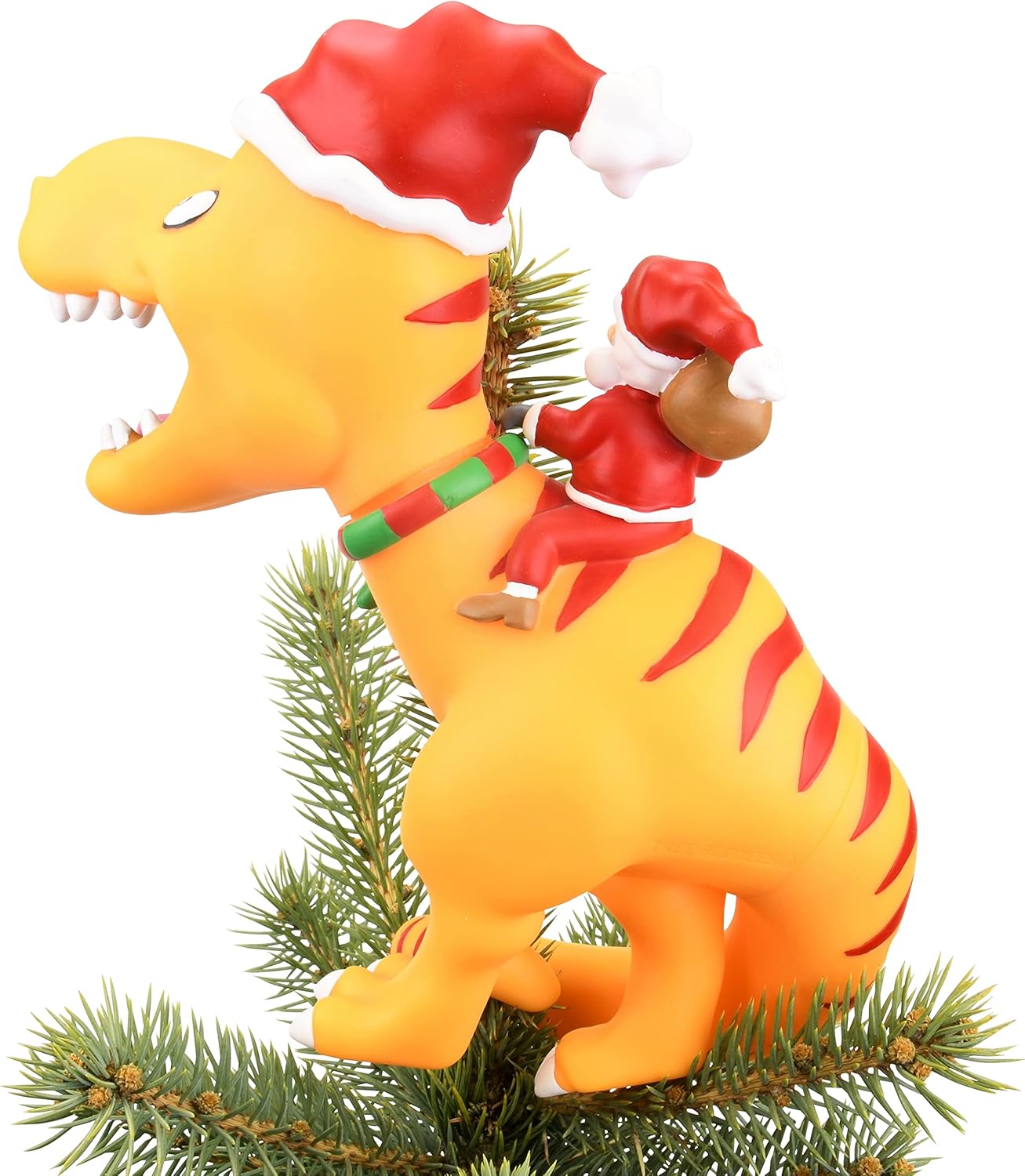 Tree Buddees Santa Riding a T-Rex Funny Christmas Tree Topper - Large 10"