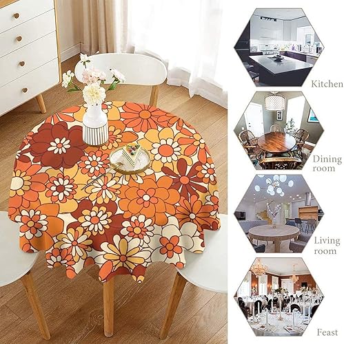 Miniatura 282 de Mantel floral hippie, diseño retro de los años 70, naranja, rosa, azul, floral, bohemio, estampado estético de margaritas, para fiesta, picnic