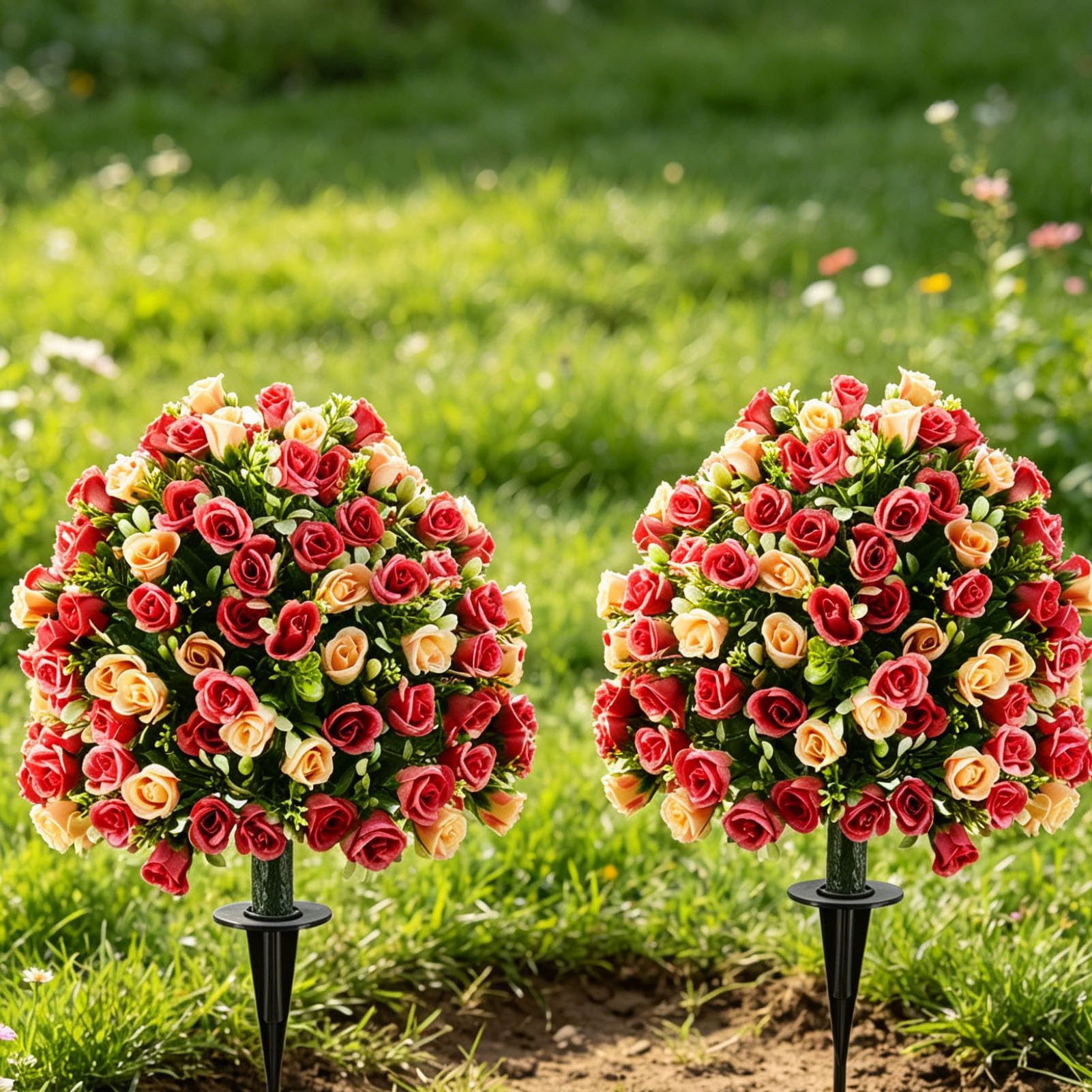 Generic Sztuczna Róża Topiary Zestaw Drzewek Kulistych 2 szt. Eleganckie Sztuczne Kwiaty do Ogrodu na Zewnątrz 23,6 Cala Plastik (Kamea Brązowa)