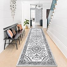 Enyhom Teppich Läufer für Küche, 60 x 240 cm Hochwertig rutschfest Läufer Flur Traditioneller Langer Läufer Teppich Waschbar Retro Weich Schlafzimmer Läufer für Wohnzimmer Büro Korridor, Grau