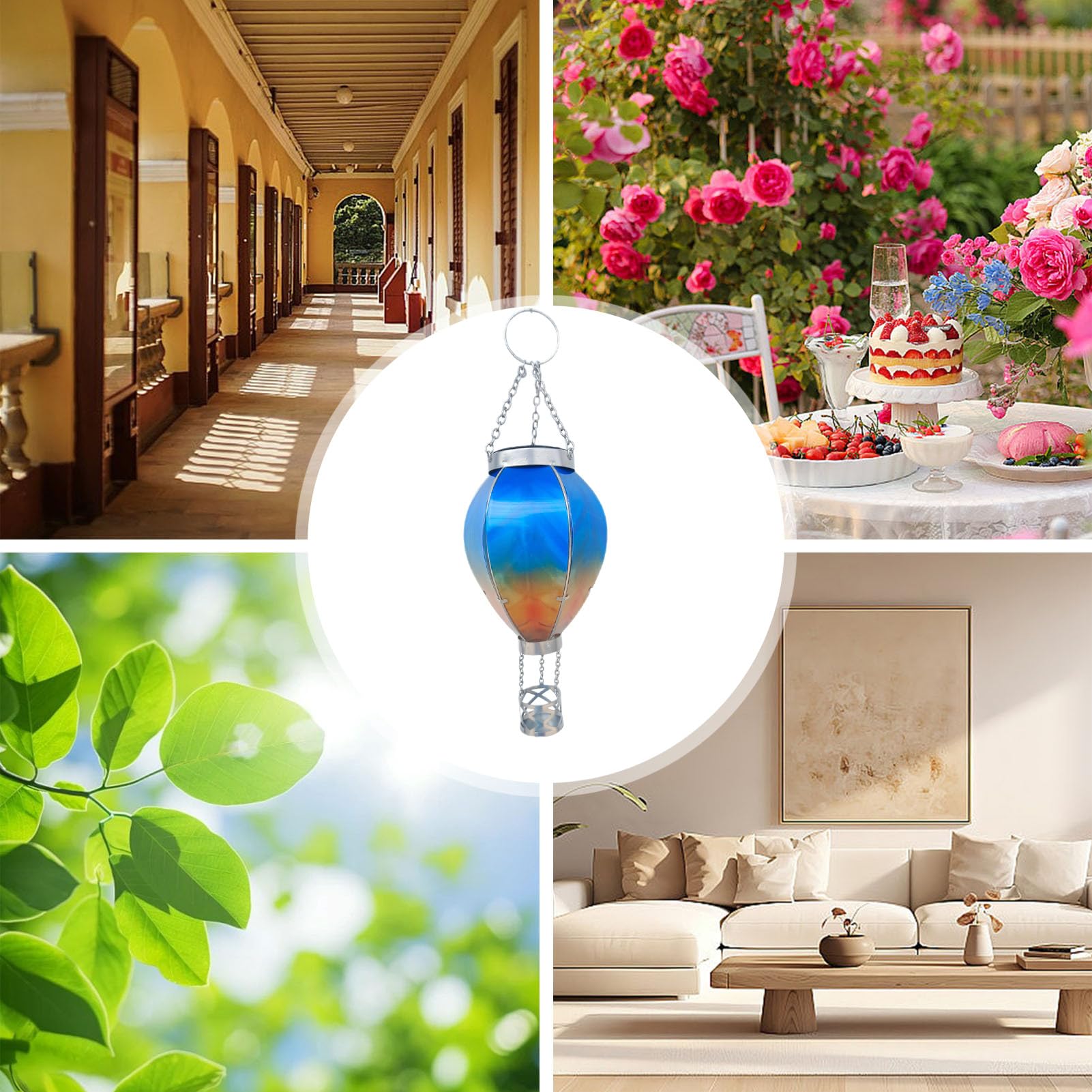 Animali Decorativi Da Giardino Lanterna Solare A Forma Di Mongolfiera Con Luce Tremolante, Luci Lampade A Batteria Da Appendere - Foto 9