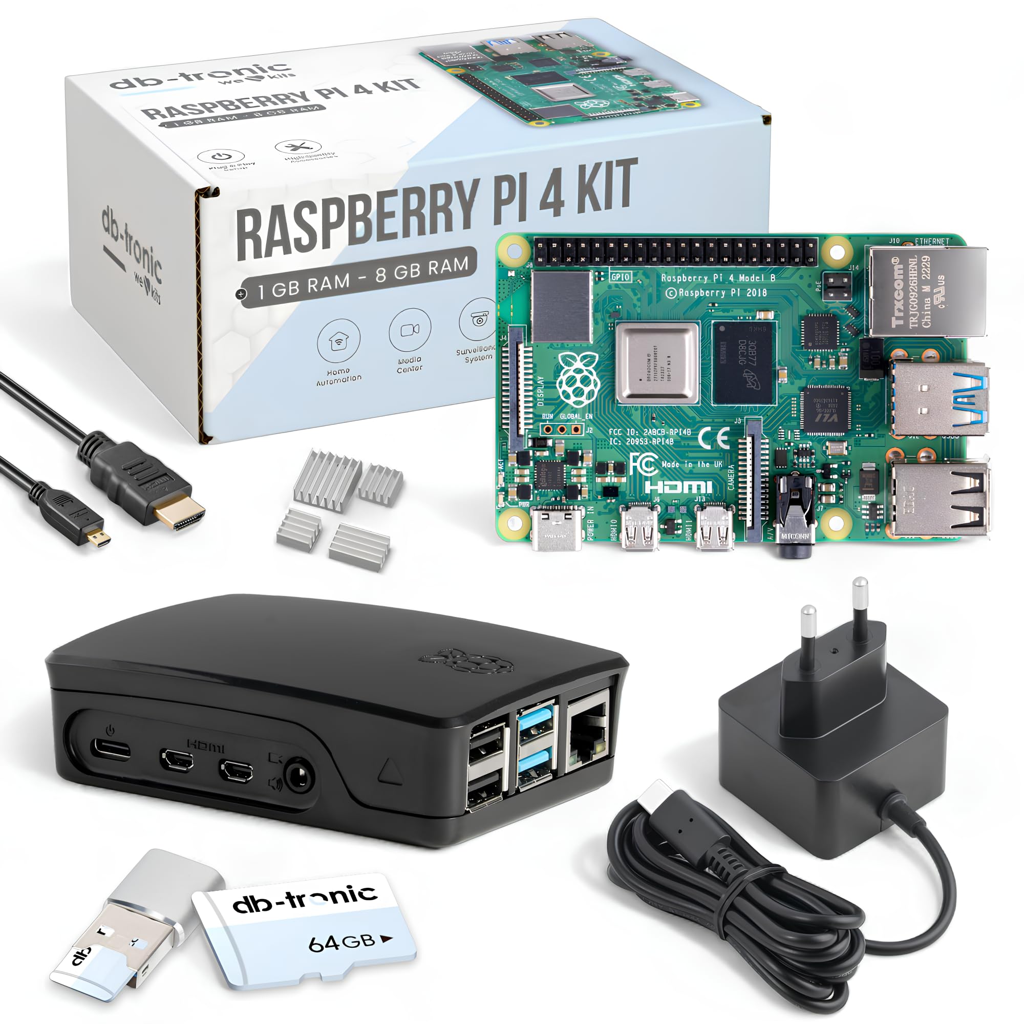 Raspberry Pi 4 4GB Starter Kit | 64GB Black Edition | Official Power Supply 15W | Official Housing | 4k Micro HDMI Cable | Heatsink Set | USB Card Reader-picture-15