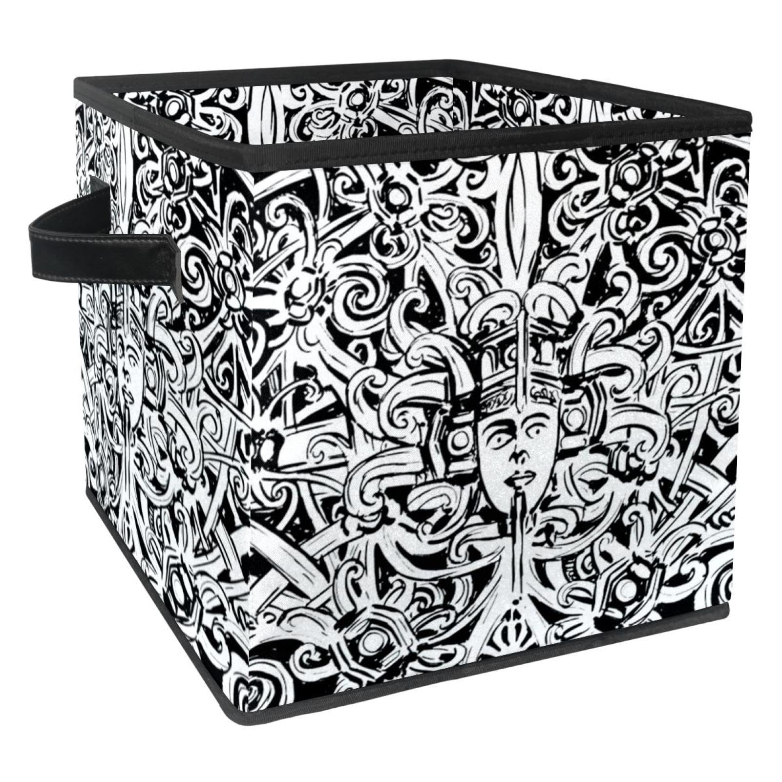 Boîte de rangement pour jouets et livres rétractable design Doodle Art noir