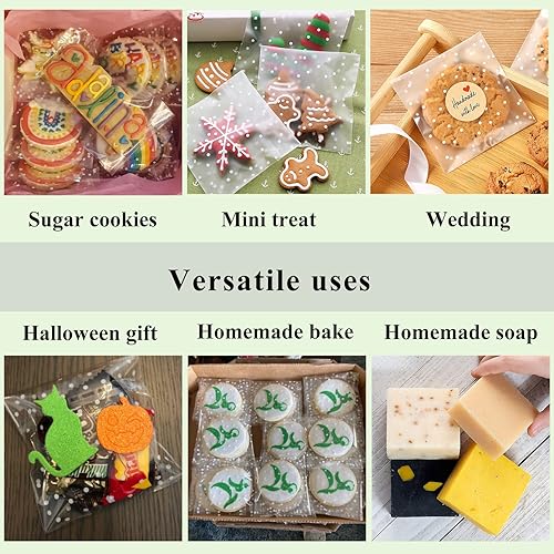 Miniatura 3 de Paquete de 100 pequeñas bolsas de plástico autoadhesivas para regalos de San Valentín 28 x 28 pulgadas bolsas de celofán con diseño de lunares