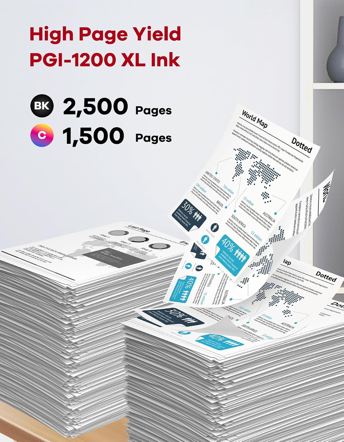 1200XL Ink Cartridges High-Yield Replacement for Canon Maxify 1200 PGI-1200XL PGI-1200 XL Ink Cartridges Maxify MB2720 MB2320 MB2120 MB2350 MB2050 MB2020 Printer Ink 4-Pack Black Cyan Magenta Yellow