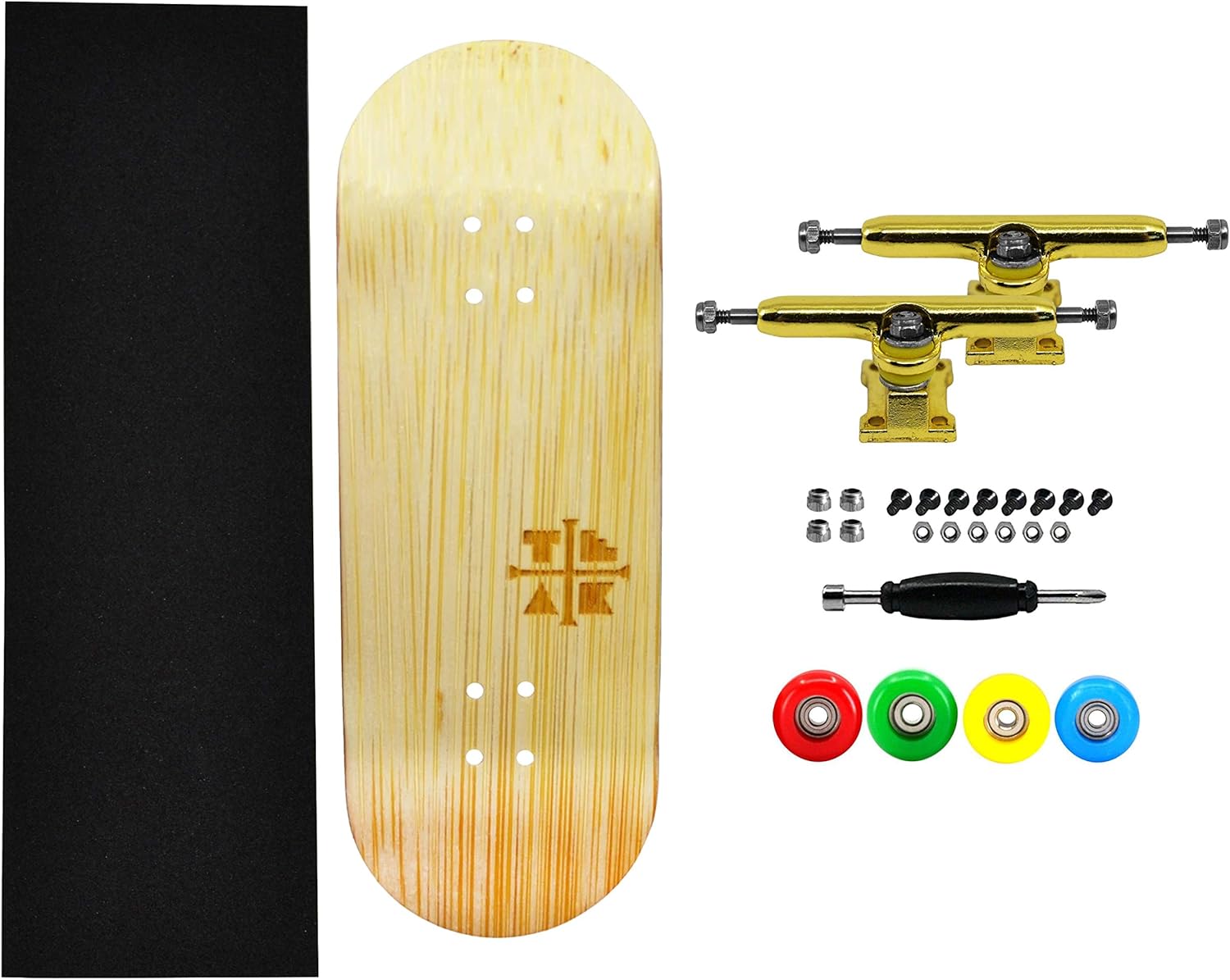 Teak Tuning 34mm Pro Fingerboard Complete - Fully Assembled with Pro Level Components - Pro Shaped Wooden Deck (34x97mm), UltraSpin Bearing Wheels, Prodigy Gen2 Trucks - Firework