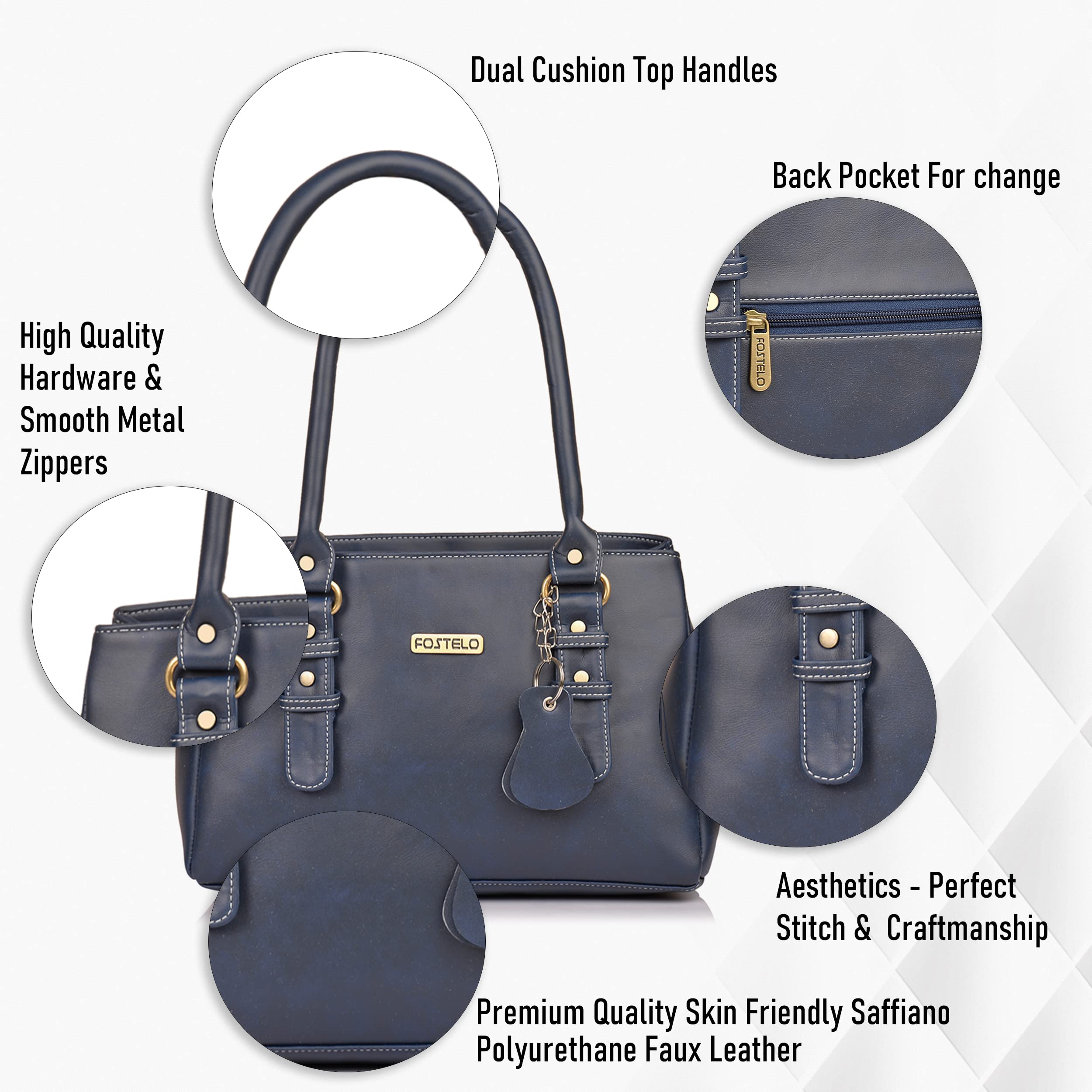 Fostelo Women's Riverside Satchel Tote Handbag for Women | Ladies Purse | Stylish Shoulder Bag | Gift For Women | Blue