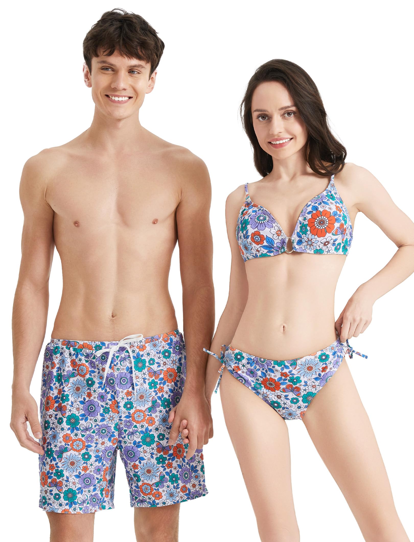 PATPAT Matching Hawaiian Swimsuits for Couples Two Piece Bikini Sets or Swim Trunks Summer Beach Vacation Swimwear