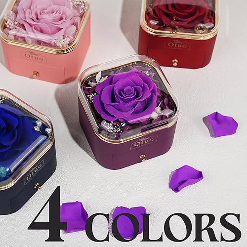 Miniatura 7 de Joyero de regalo de rosas preservadas, flor de rosa eterna real con collar, regalos para novia, mamá, mujer, esposa, cumpleaños y día de San