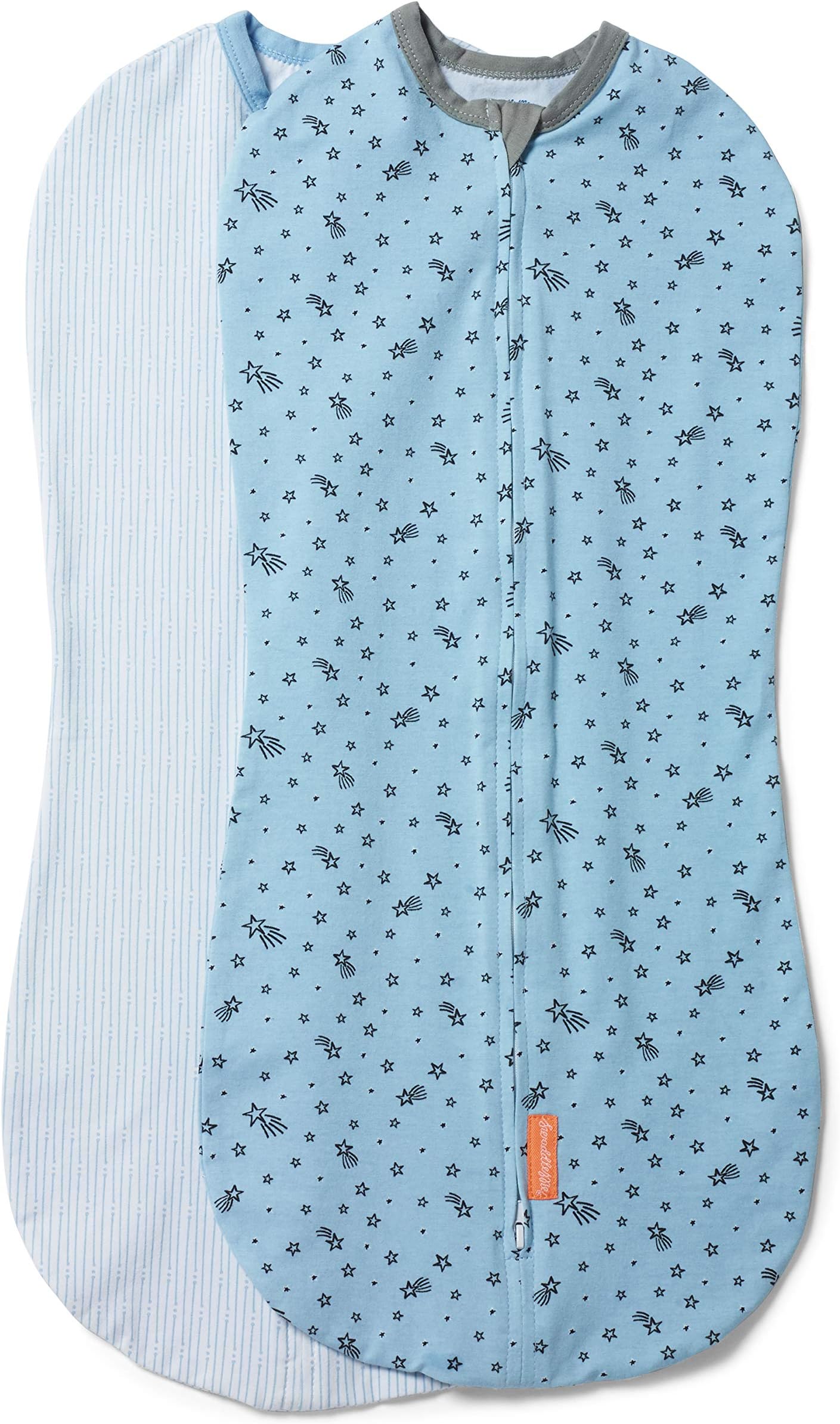 SwaddleMe by Ingenuity Compression Swaddle Pod, Two-Way Zipper for Easy Changes, Improves Sleep & Calms Startle Reflex, 3-6 Months, 2-Pack - Shooting Stars