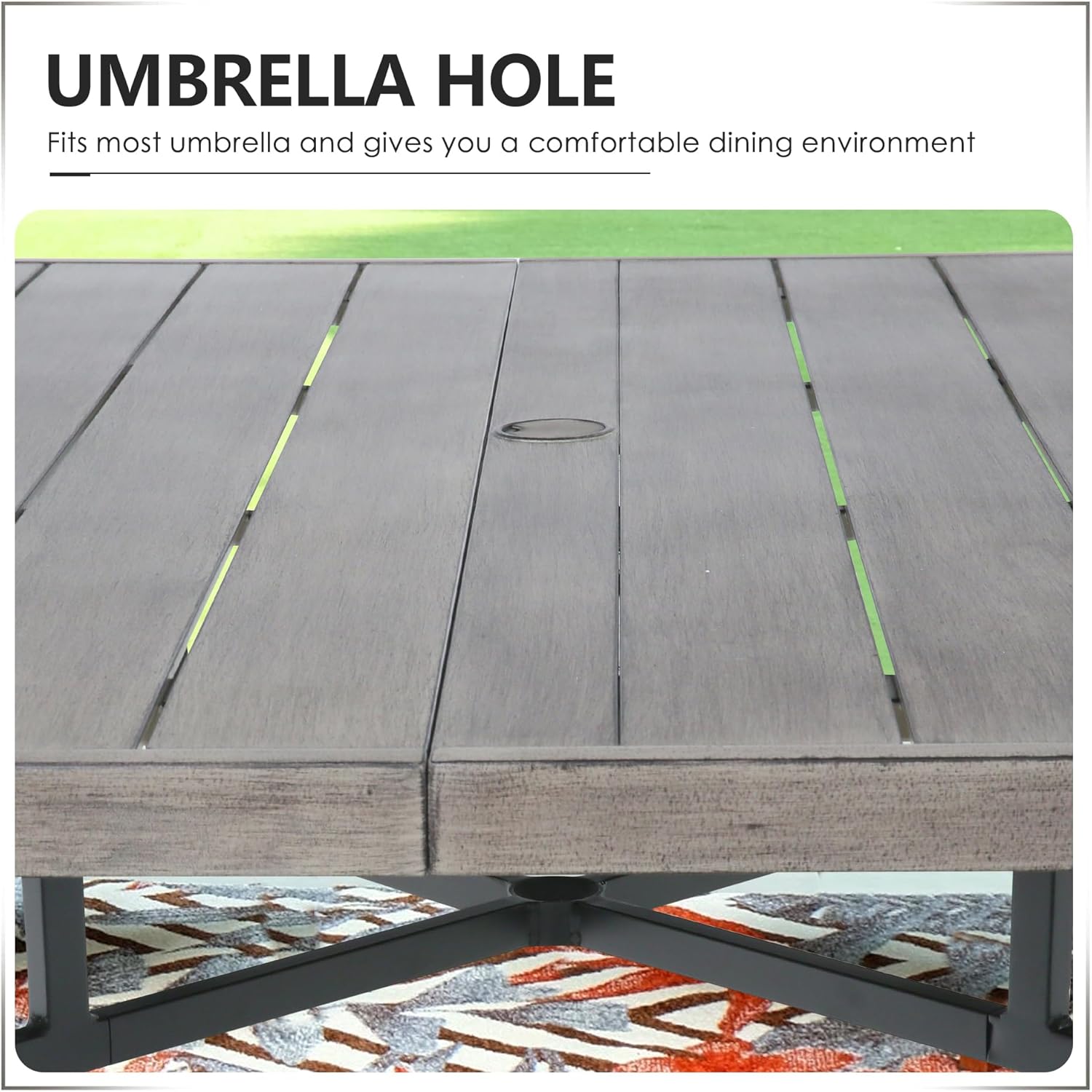 Ulax furniture 63 Inch Aluminum Outdoor Dining Table, 8-Person Patio Square Table with Umbrella Hole, Metal Legs & Adjustable Foot Pads