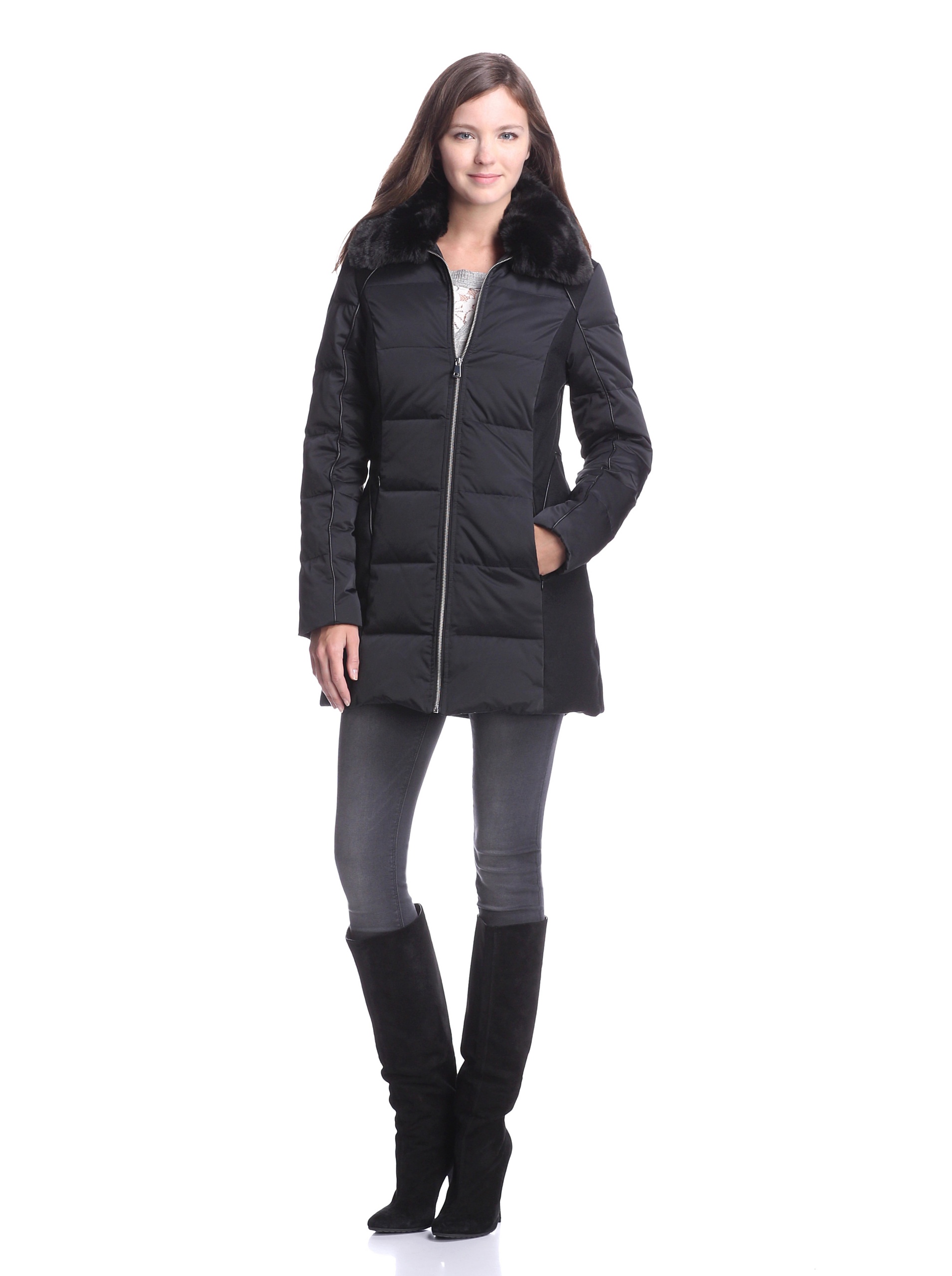 French Connection Women's Mixed Media Down Puffer Coat