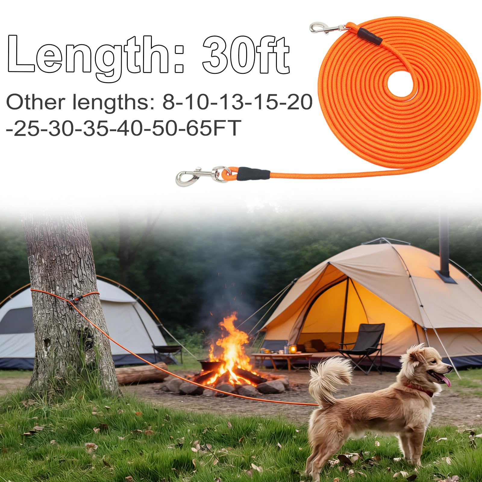 Correa de cuerda para perro, 8-10-13-15-20-25-30-35-40-45-50 pies, cuerda de nailon resistente para perros medianos y grandes, interior/exterior, camping, patio trasero (naranja, 3/8